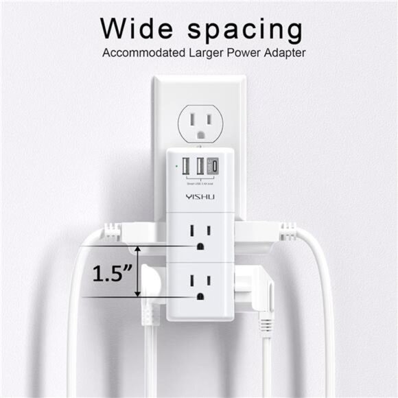 USB Multi Plug Outlet Extender - Surge Protector with Rotating Plug, 6 AC Plug - Picture 4 of 8